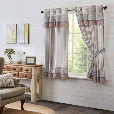 Kaila Ticking Blue Ruffled Short Panel Set of 2 63x36 VHC Brands - The Fox Decor